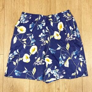 Casual Corner Annex Blue Floral Cotton Pull On Shorts Womens Large Elastic Waist